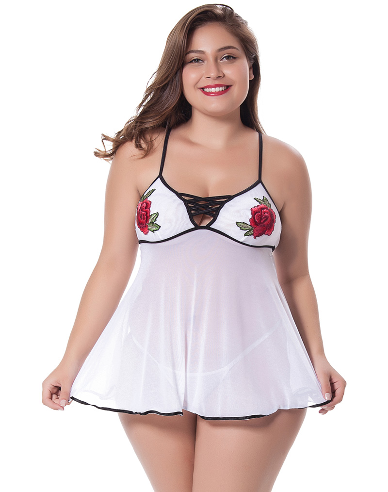 White Babydoll With Embroidered Flowers Wholesale Lingerie Sexy