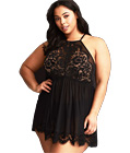 Plus Size High Neck Lace Babydoll Black