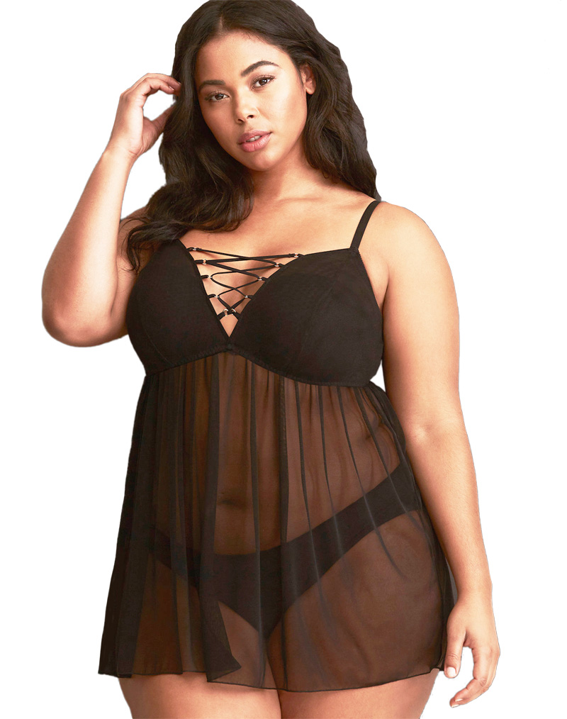 Plus Size Mesh Babydoll Black