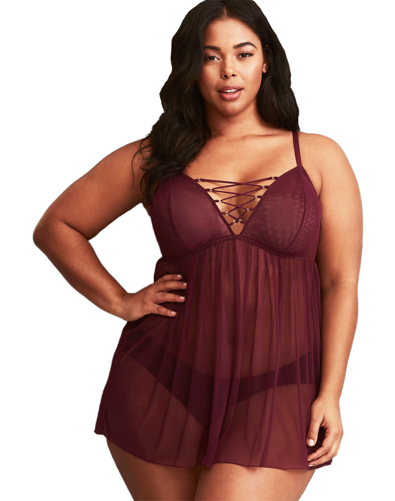 Plus Size Mesh Babydoll Red