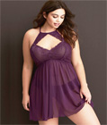 Plus Size Lace Halter Babydoll Purple