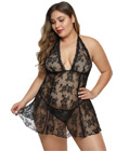 Plus Size Floral Lace Babydoll Black