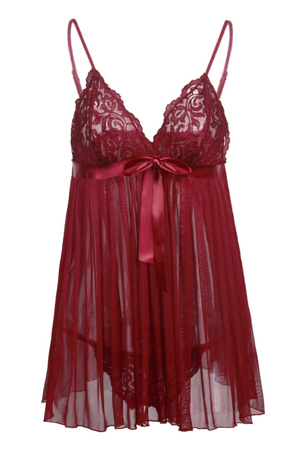 Burgundy Mesh Babydoll