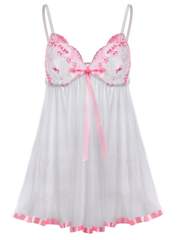 Embroidery Lace Cup Babydoll White