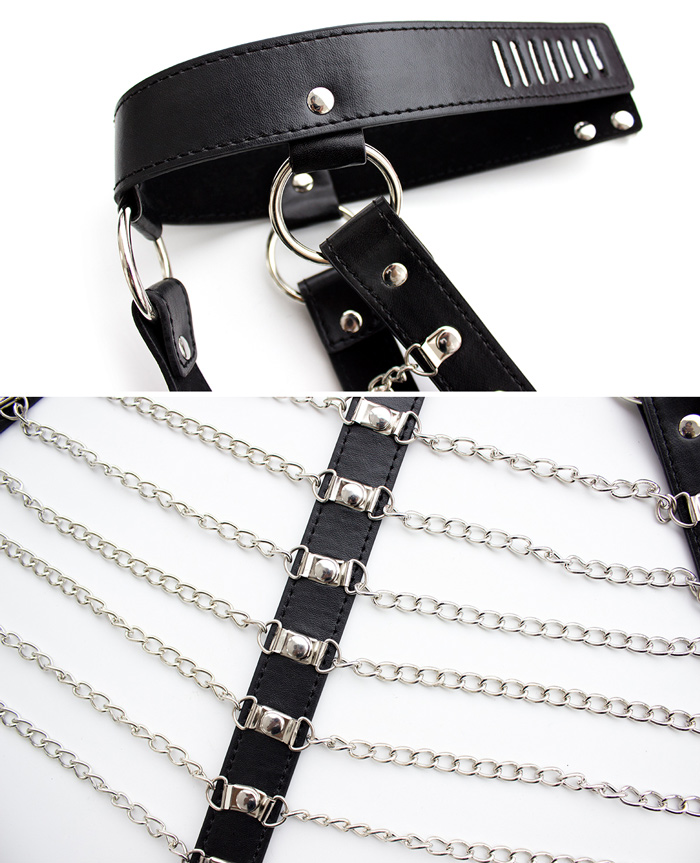 PU Leather Harness Chain Bra Top
