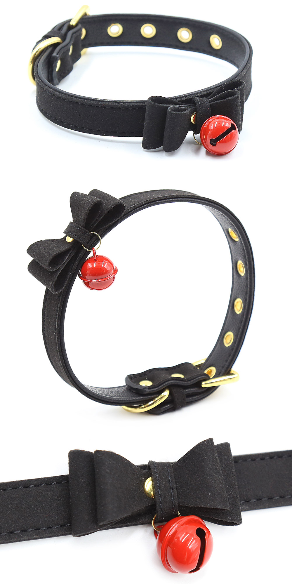 Black Bow Collar with Red Bell