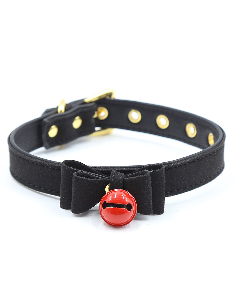 Black Bow Collar with Red Bell