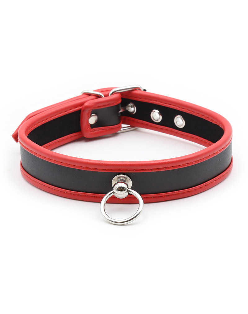 Adjustable PU Leather Choker Collar Red