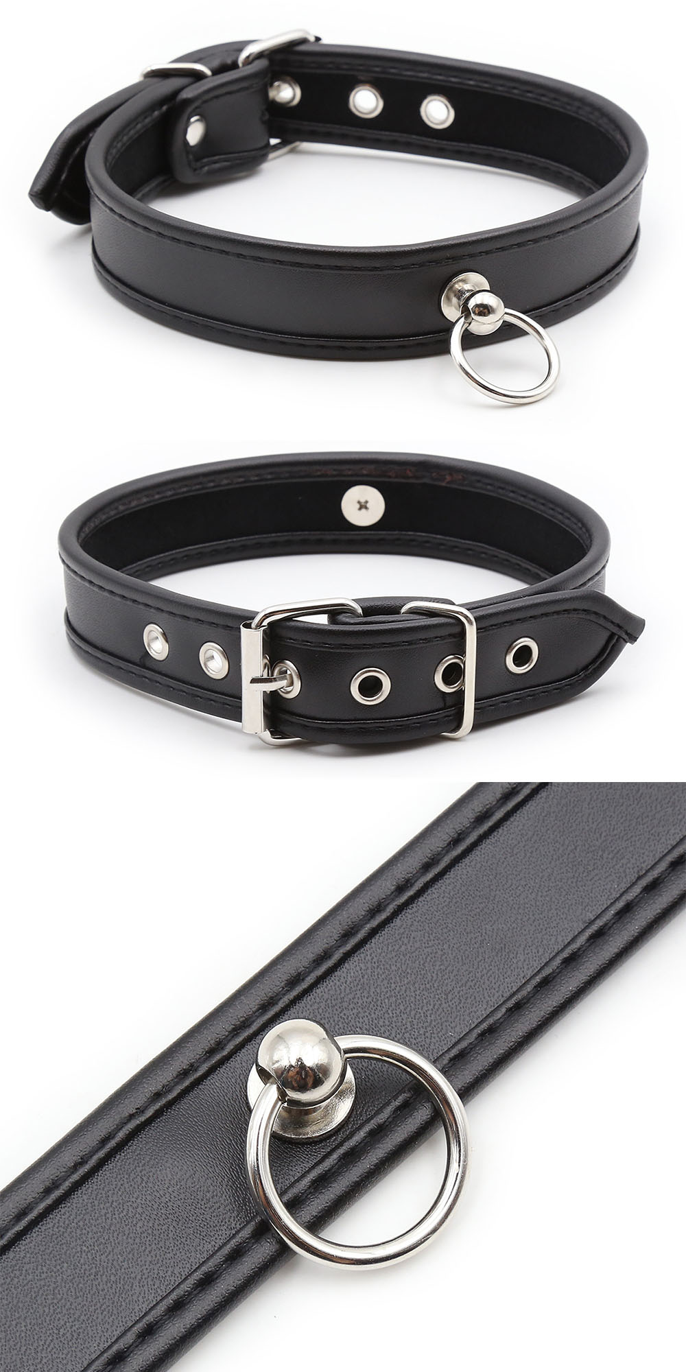 Adjustable PU Leather Choker Collar Black
