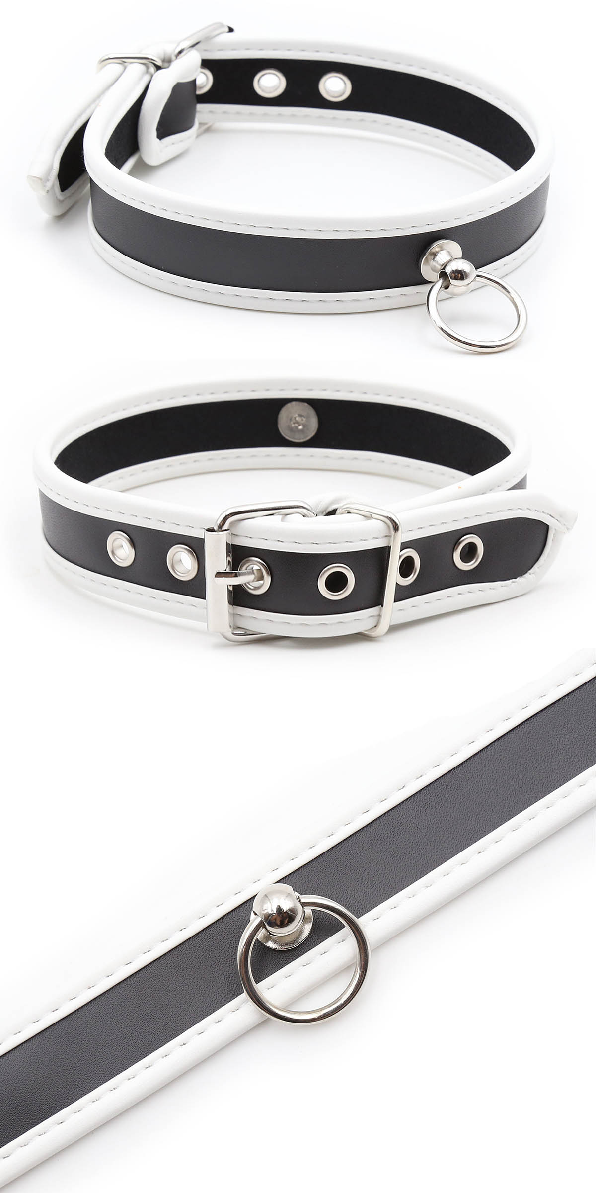 Adjustable PU Leather Choker Collar White