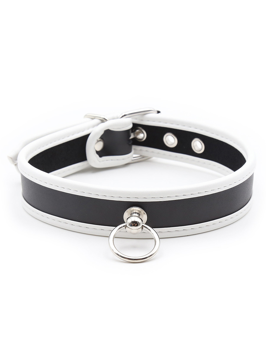 Adjustable PU Leather Choker Collar White