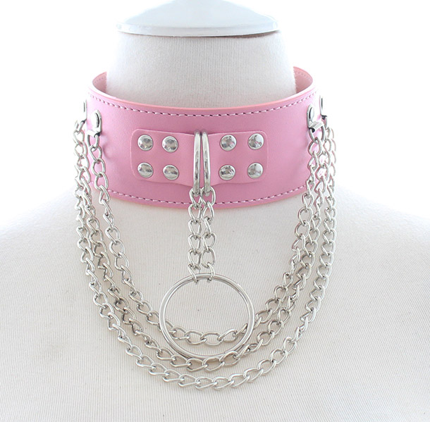 PU Leather Punk Choker Collar Pink