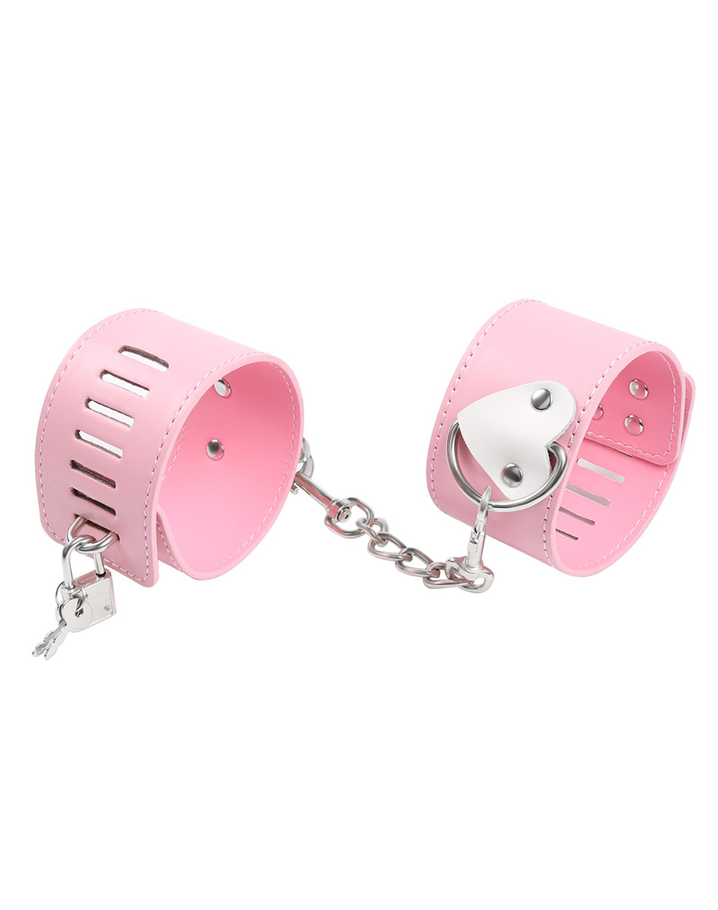 Pink PU Lockable Handcuffs