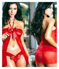 Bow Top-Open Front Babydoll Red
