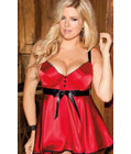 Bra Top Babydoll With Satin Front Red