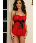 Mesh Ruched Mini Dress Lingerie Set Red