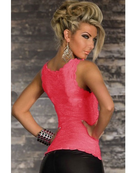 Lace Lady Vest Shirt Fuchsia Pink