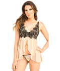 Nude Mesh Babydoll With Lave Overlay