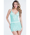 Eyelash Lace Chemise And G-string Blue