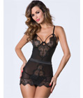 Eyelash Lace Chemise And G-string Black