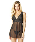 Mesh and Lace Babydoll Set Black