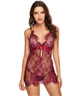 Eyelash Lace Sexy Babydoll Red