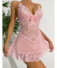 Seductive Mesh and Lace Babydoll Pink