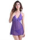 Romance Lace and Mesh Babydoll Set Purple