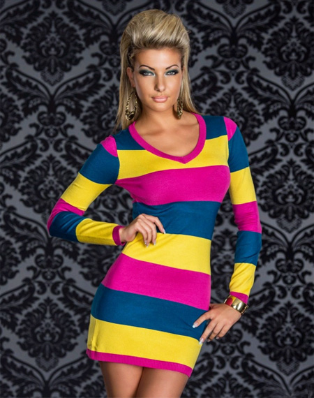 Stripes Long Sleeve Dress Pink