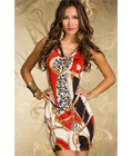 Multicolor Chain Prints Dress Red