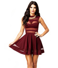 Red Mesh Panel Mini Dress