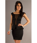 Mesh Panel Peplum Dress Black