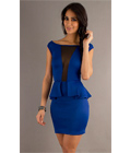 Mesh Panel Peplum Dress Blue