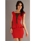 Mesh Panel Peplum Dress Red