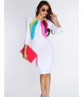White Multi Color Block Knee Length Party Dress