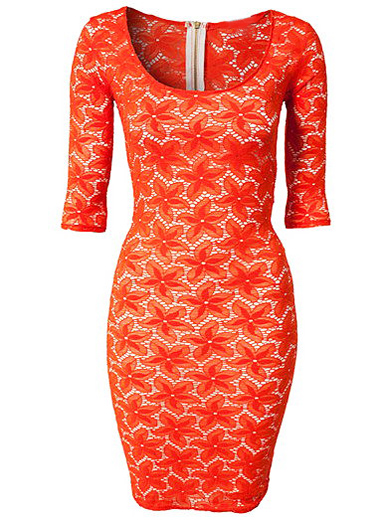 Orange Crochet Illusion Midi Dress