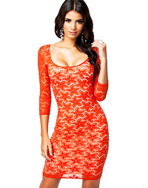 Orange Crochet Illusion Midi Dress