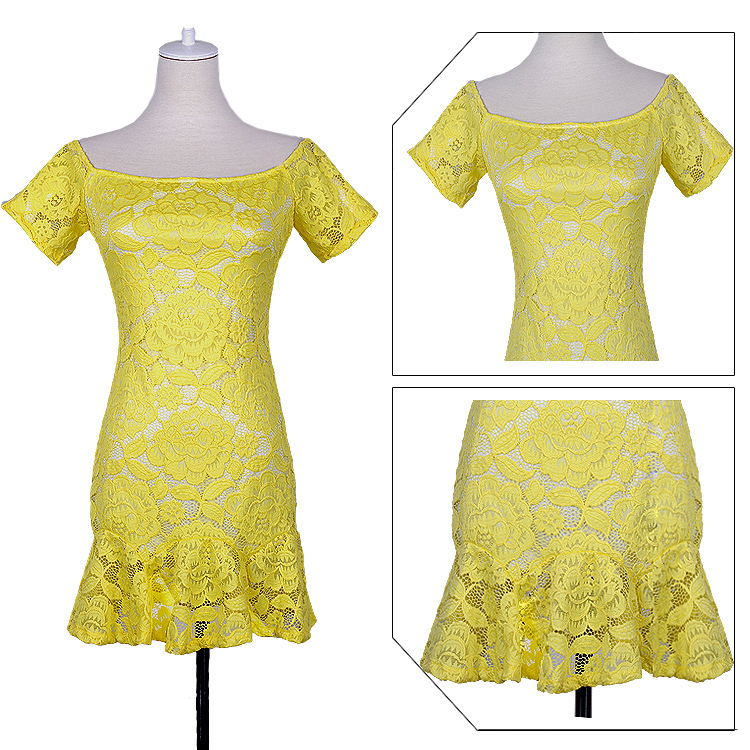 Off Shoulder Yellow Lace Dress