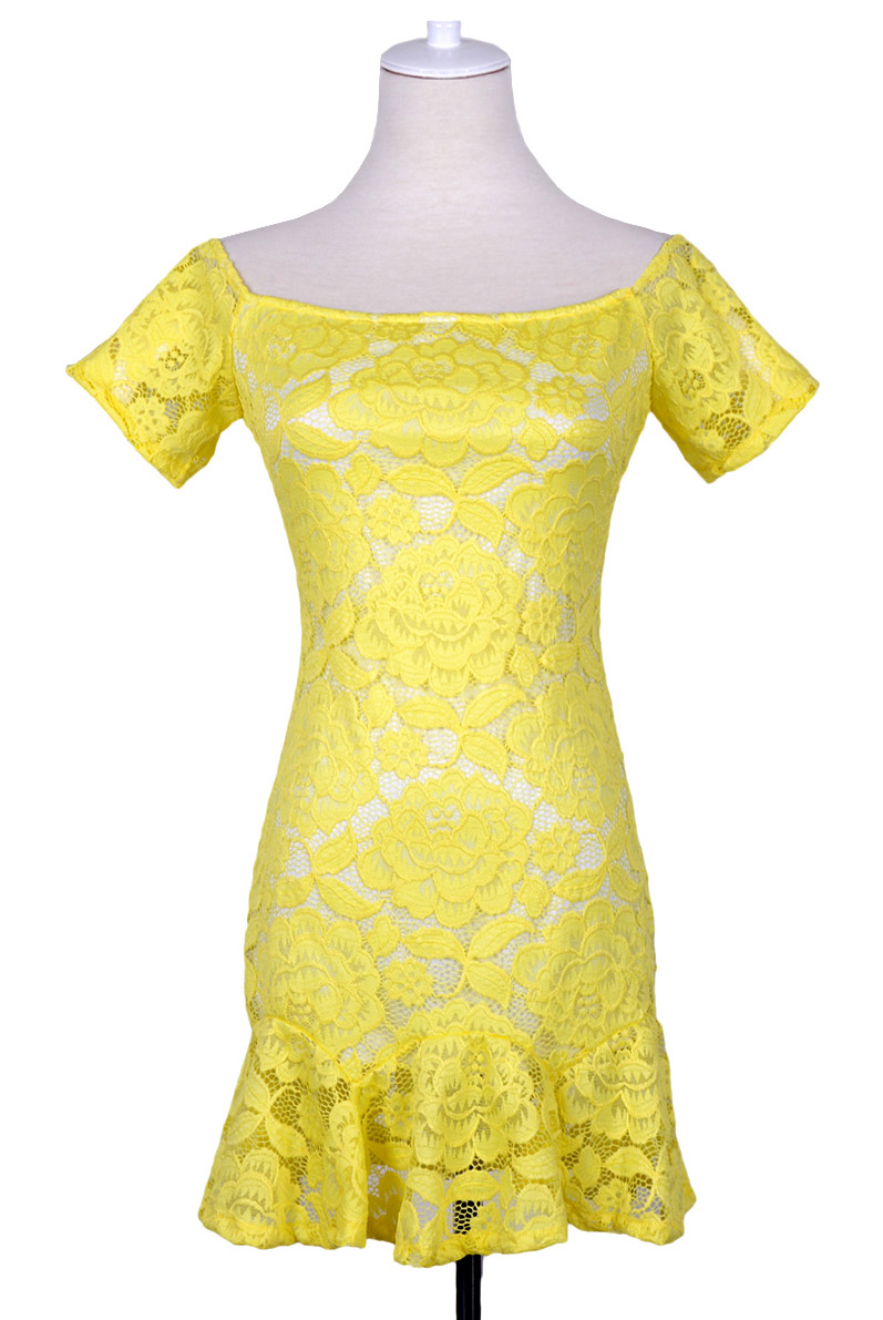 Off Shoulder Yellow Lace Dress