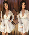 Long Sleeve V-neck Lace Bodycon Dress