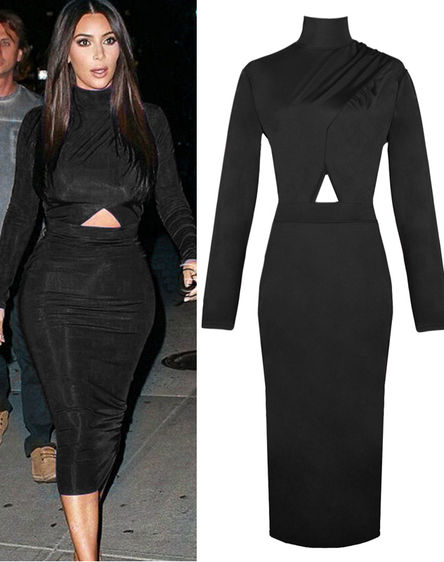 Celebrity Long Sleeve Bodycon Dress Black