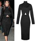 Celebrity Long Sleeve Bodycon Dress Black