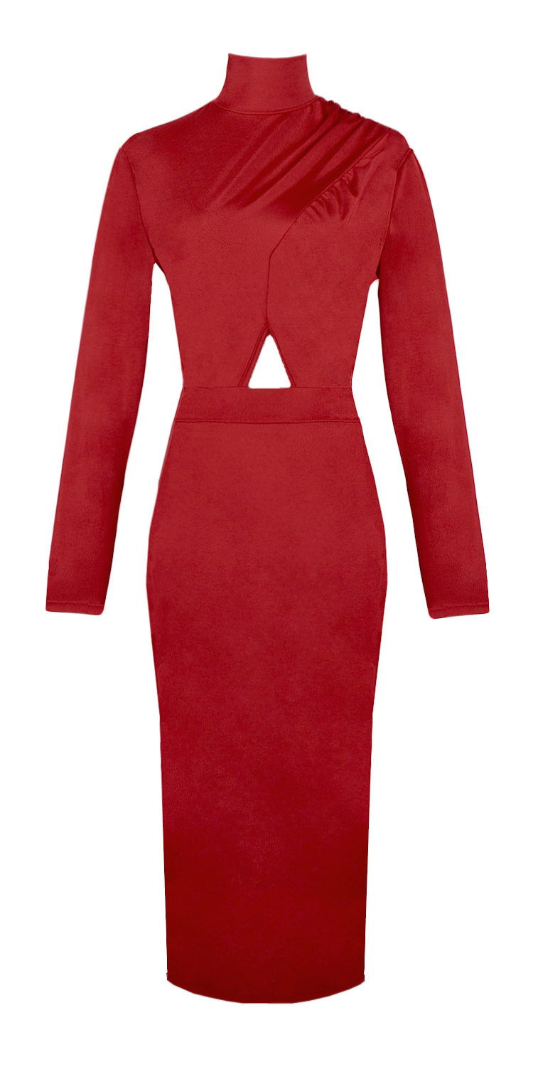 Celebrity Long Sleeve Bodycon Dress Red