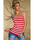 Pinstripes Top with Embroidered Lace Red