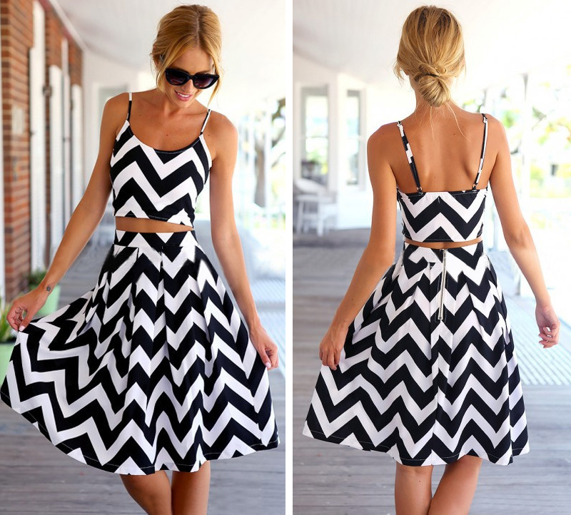 Stripe Spaghetti Midi Skirt Two Piece Set