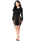 Long Sleeves Hollow Front Dress Black