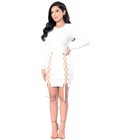 Long Sleeves Hollow Front Dress White