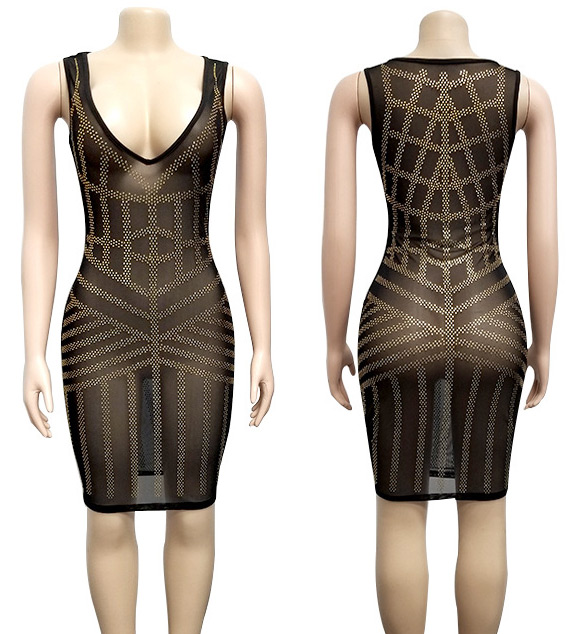 Mesh Rhinestone Bodycon Dress