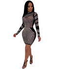 Mesh Rhinestone Long Sleeves Dress