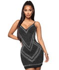 Rhinestone Sexy Mini Dress Black